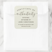Eggshell Chic Script Certificaat van echtheid Vierkante Sticker (Tas)