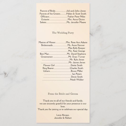 Eggshell Elegance Wedding Programma Programmakaart (Achterkant)