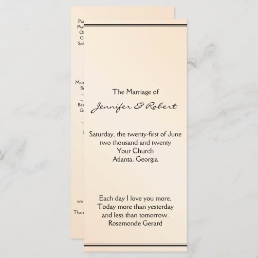 Eggshell Elegance Wedding Programma Programmakaart (Voorkant / Achterkant)