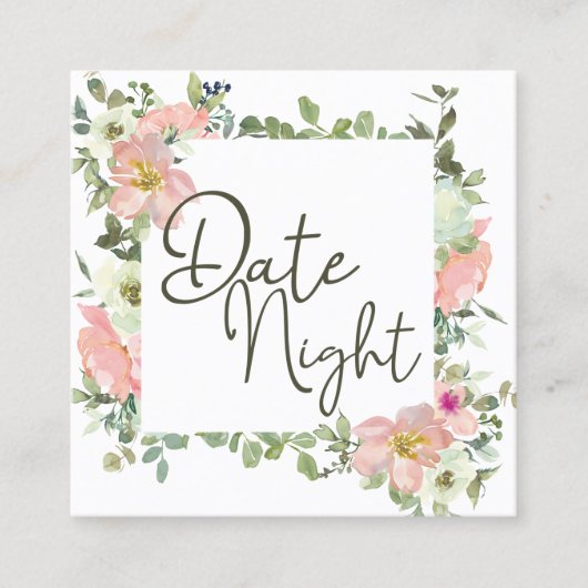 Eggshell en Blush Elegant Floral Date Night Kaart Vierkante Visitekaartje (Voorkant)