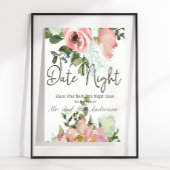 Eggshell en Blush Elegant Floral Date Night Sign Poster