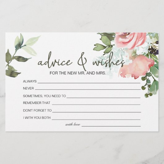 Eggshell en Blush Floral Advice Wishes Wedding Briefpapier (Voorkant)