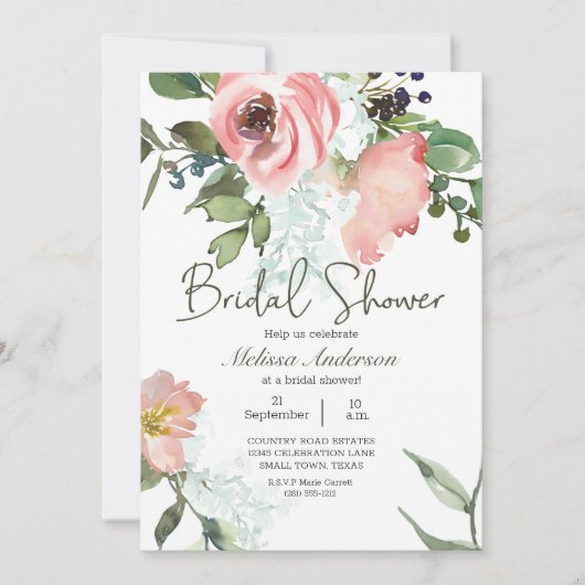 Eggshell en Blush Floral Bridal Shower Invitation Kaart (Voorkant)