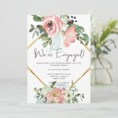 Eggshell en Blush Floral Engagement Party Kaart (Staand voorkant)