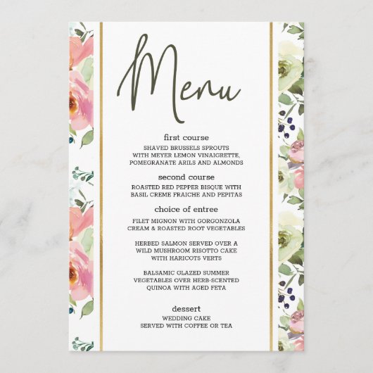 Eggshell en Blush Floral Romantic Wedding Menu (Voorkant)