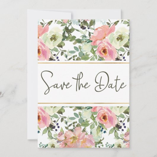 Eggshell en Blush Floral sparen de Datum Save The Date (Voorkant)