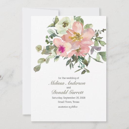 Eggshell en Blush Floral sparen de Datum Save The Date (Achterkant)