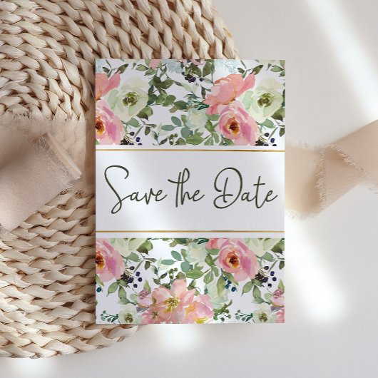 Eggshell en Blush Floral sparen de Datum Save The Date