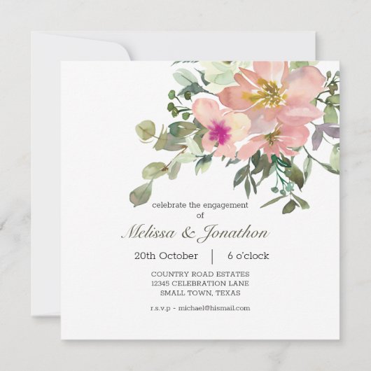 Eggshell en Blush Floral Voeg het Verloving van de (Achterkant)