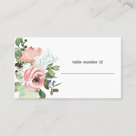 Eggshell en Blush Floral Wedding Escort Kaart Plaatskaartje (Voorkant)