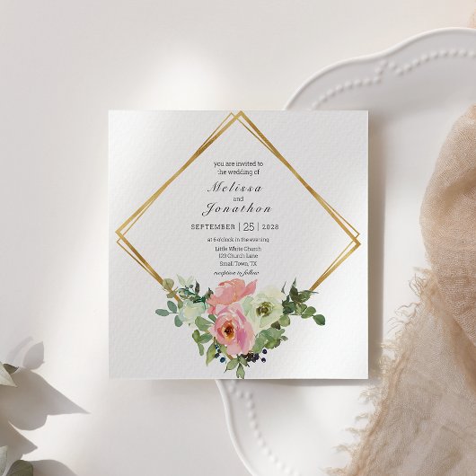 Eggshell en Blush Floral Wedding Invitation