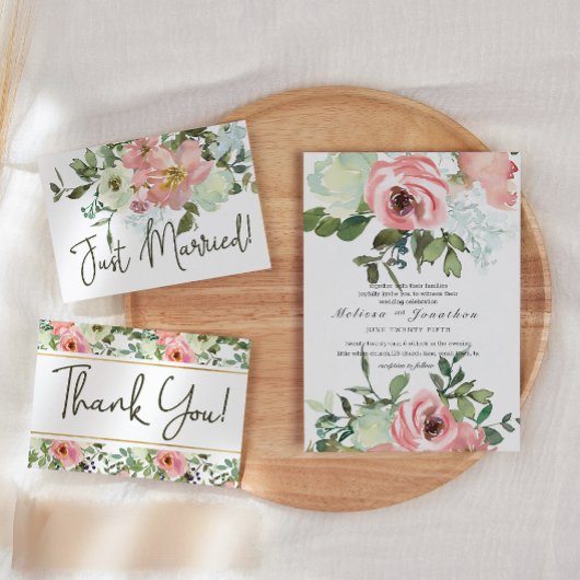 Eggshell en Blush Floral Wedding Kaart