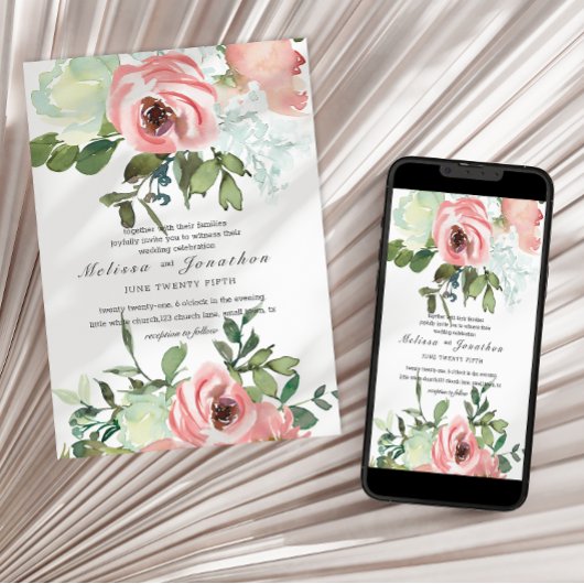 Eggshell en Blush Floral Wedding Kaart