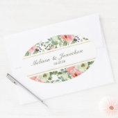 Eggshell en Blush Floral Wedding Oval Sticker (Envelop)