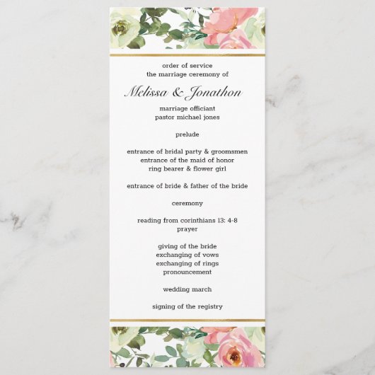Eggshell en Blush Floral Wedding Programme Programmakaart (Voorkant)