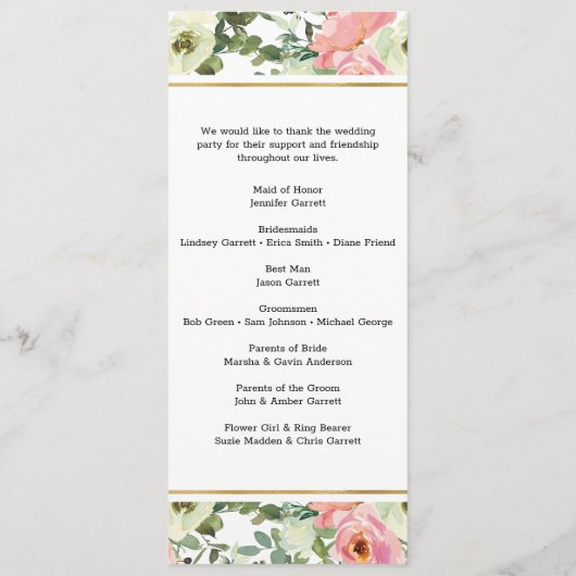 Eggshell en Blush Floral Wedding Programme Programmakaart (Achterkant)