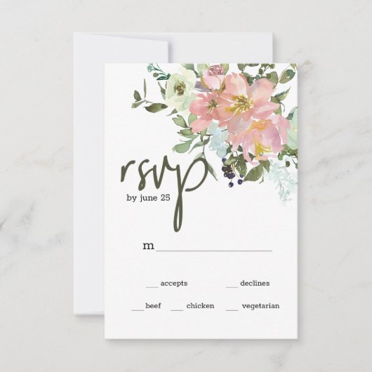 Eggshell en Blush Floral Wedding RSVP Kaart (Voorkant)
