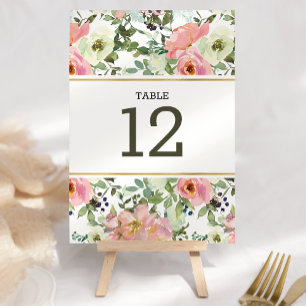 Eggshell en Blush Floral Wedding Table Number Kaart