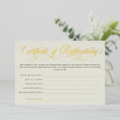 Eggshell Gold Swirls Certificaat van echtheid Folie Uitnodiging (Staand Voorkant)