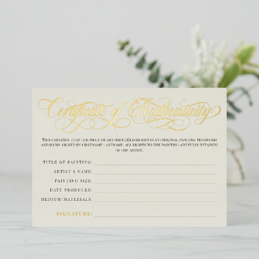 Eggshell Gold Swirls Certificaat van echtheid Folie Uitnodiging (Staand Voorkant)
