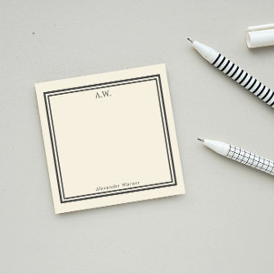 Eggshell & Gray Monogrammed Post-it Notes