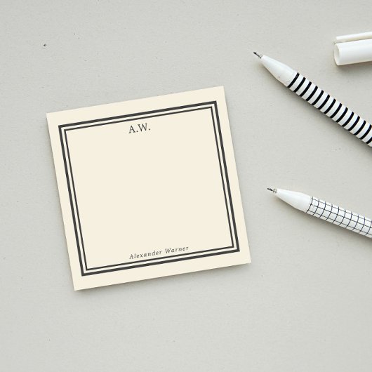 Eggshell & Gray Monogrammed Post-it Notes
