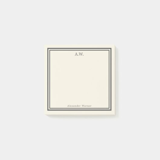 Eggshell & Gray Monogrammed Post-it Notes (Voorkant)