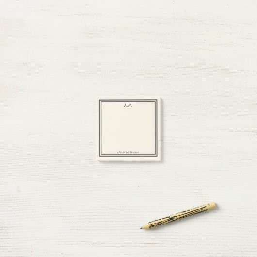 Eggshell & Gray Monogrammed Post-it Notes (Op bureau)