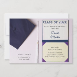 Eggshell / Navy Blue Graduation Cap Diploma Kaart