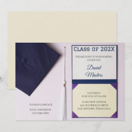Eggshell / Navy Blue Graduation Cap Diploma Kaart
