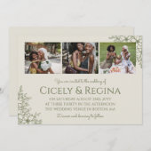 Eggshell & Olive Floral Photo Collage Wedding Kaart (Voorkant / Achterkant)