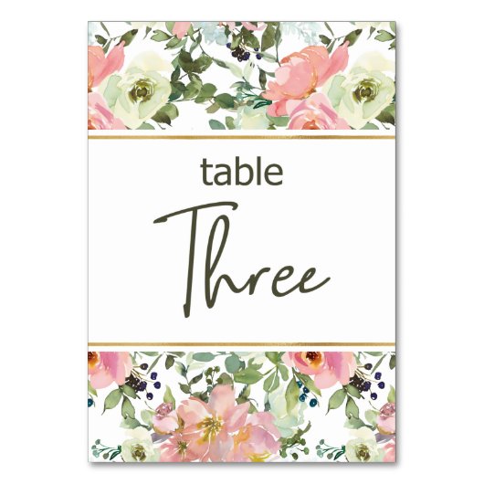Eggshell Roze Blush Floral Weddenschappen Tabelnum Kaart (Voorkant)