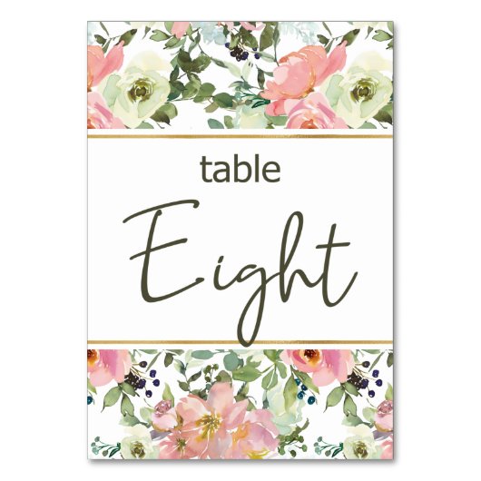 Eggshell Roze Blush Floral Weddenschappen Tabelnum Kaart (Achterkant)