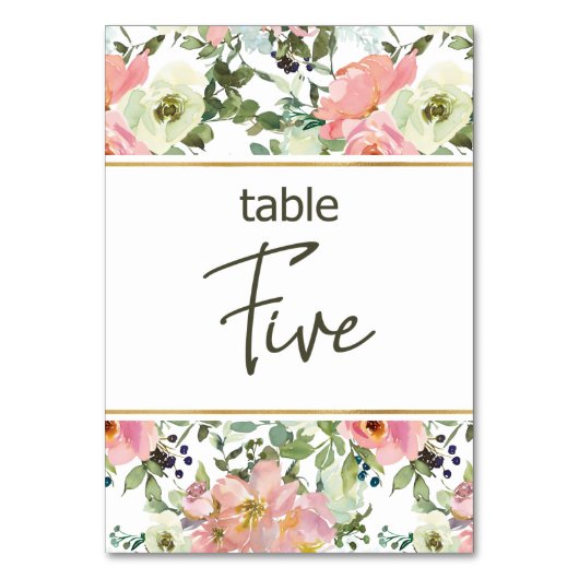 Eggshell Roze Blush Floral Weddenschappen Tabelnum Kaart (Achterkant)