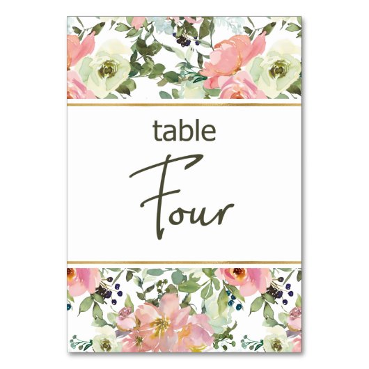 Eggshell Roze Blush Floral Weddenschappen Tabelnum Kaart (Voorkant)