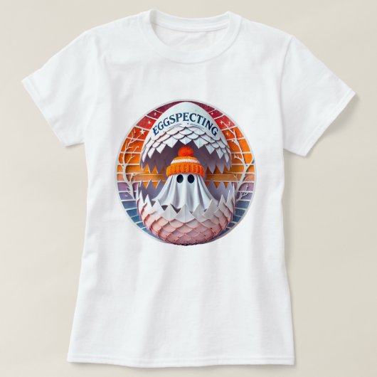 Eggspecting Baby Aankondiging - Halloween thema T-shirt (Design voorkant)