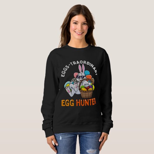 Eggspert Egg Hunter Easter Boy Girl Bunny Eggs-Tra Trui (Voorkant volledig)