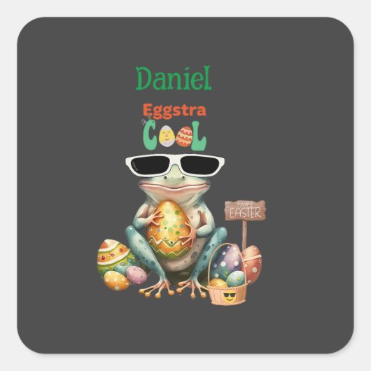Eggstra Koele Kikker met Zonnebril Paasschrikkelja Vierkante Sticker (Voorkant)