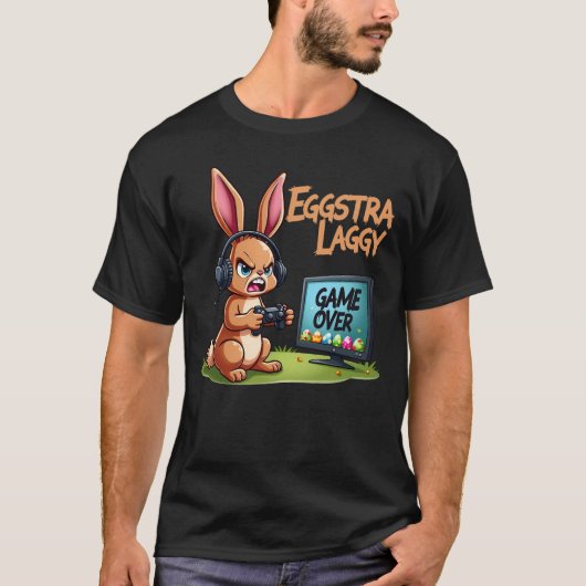 Eggstra Laggy - Grappig Angry Gaming Bunny Pasen T-shirt (Voorkant)