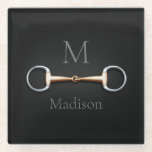 Eggstut Snaffle Bit Monogrammed Equestrian Glazen Onderzetter<br><div class="desc">Voor equestrians en paardenliefhebbers is dit onderzetter voorzien van een trompe l'oeil afbeelding van een koperen mondbillen snaffle bit tussen je initiaal en je naam.</div>