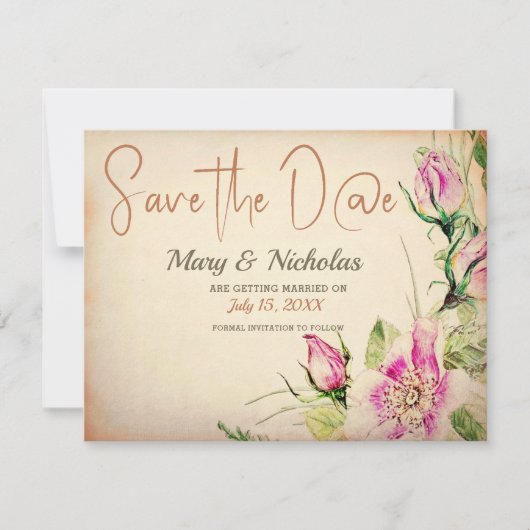 Eglantine Floral Wedding Save the Date Kaart (Voorkant)