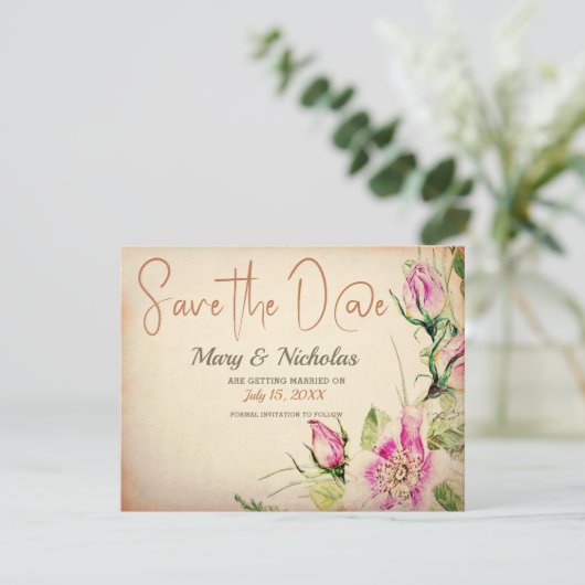 Eglantine Floral Wedding Save the Date Kaart (Staand voorkant)