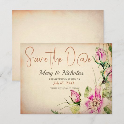 Eglantine Floral Wedding Save the Date Kaart (Voorkant / Achterkant)