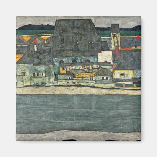 Egon Schiele casas junto al rio ciudad vieja. Magneet (Voorkant)