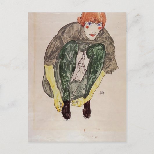 Egon Schiele- Crouching Figuur (Valerie Neuzil) Briefkaart (Voorkant)