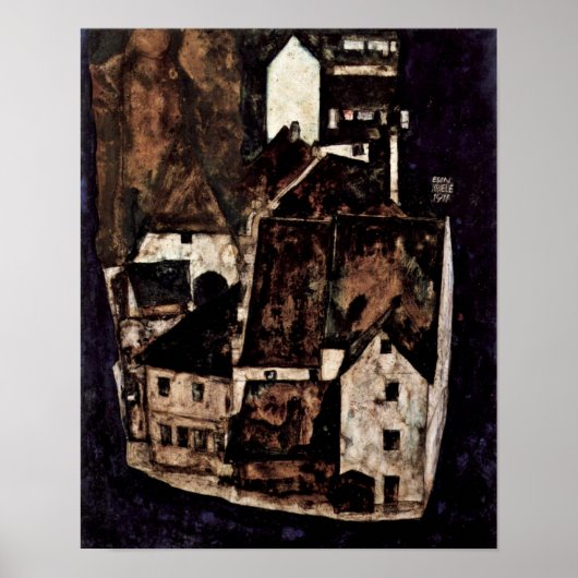 Egon Schiele - Dode stad op de blauwe rivier Poster (Voorkant)