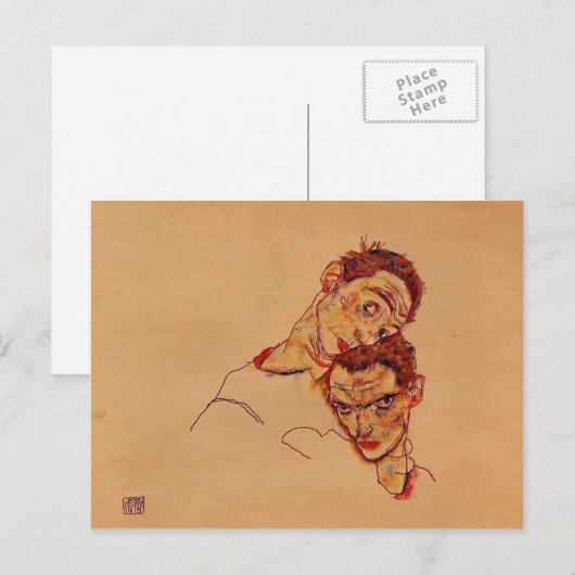 Egon Schiele- Double Self Portrait Briefkaart (Voorkant / Achterkant)