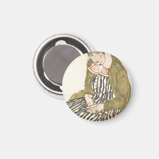 Egon Schiele Edith met gestreept klep Magneet (Voorkant / Achterkant)