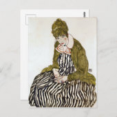 Egon Schiele Edith met Striped Dress, zittend Briefkaart (Voorkant / Achterkant)