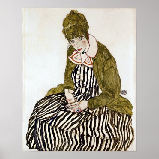 Egon Schiele Edith met Striped Dress, zittend Poster (Voorkant)